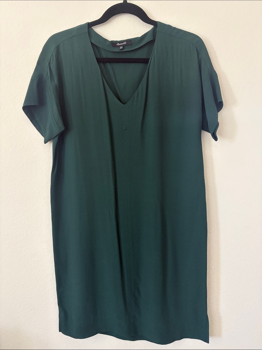 Madewell Women's Deep Green V-Neck Short Sleeve Dress (XXS)